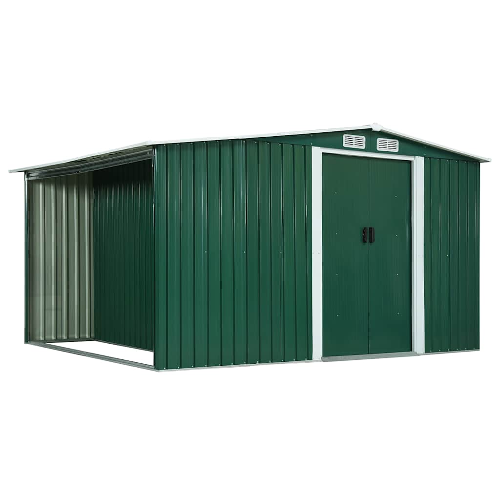 Garden Shed with Sliding Doors Green 329.5x205x178 cm Steel