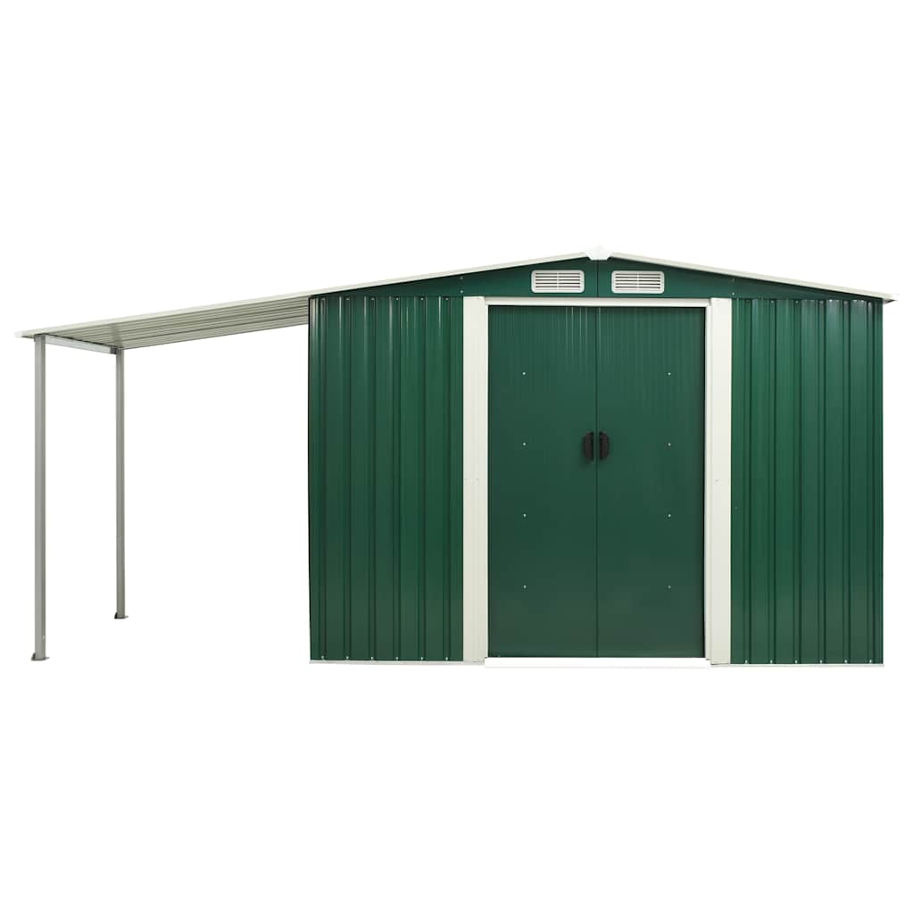 Garden Shed with Sliding Doors Green 386x131x178 cm Steel