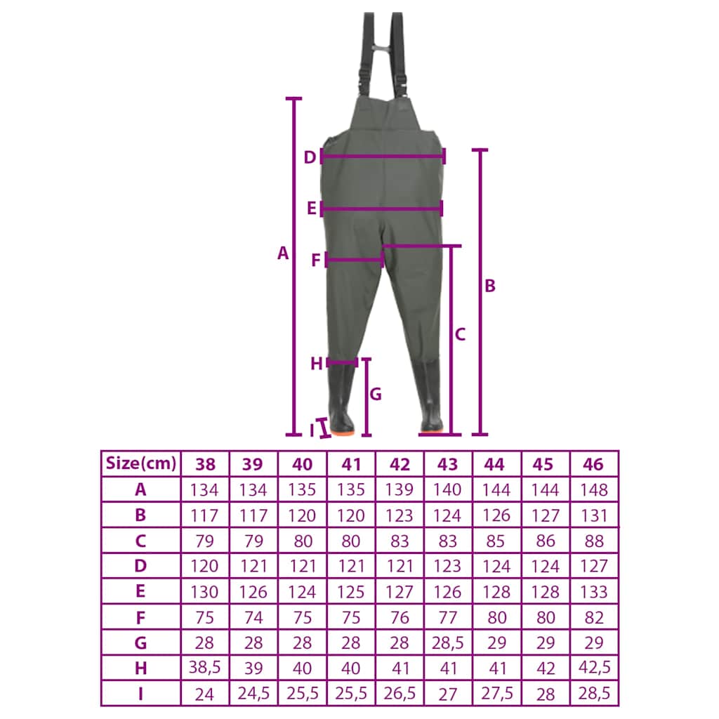 Wading Pants with Boots Green Size 40