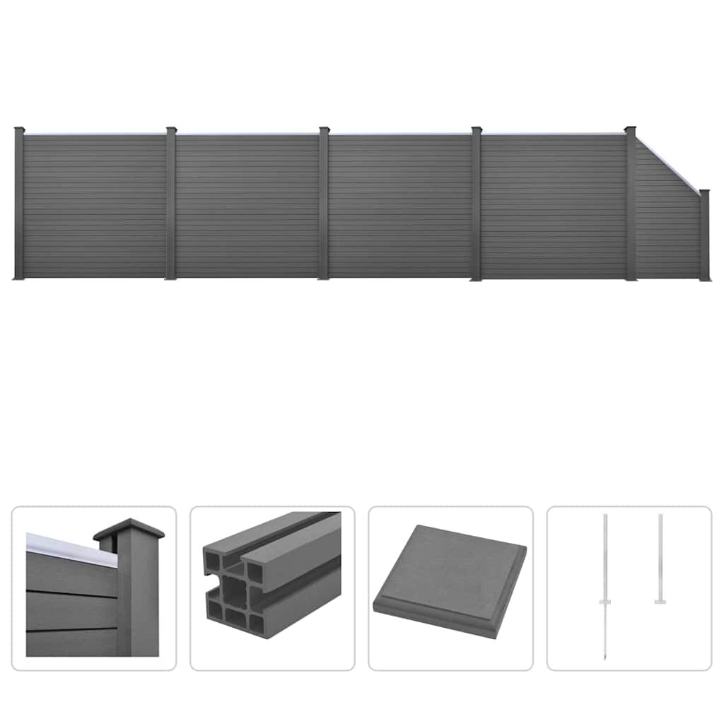 WPC Fence Set 4 Square + 1 Slanted 799x187 cm Grey