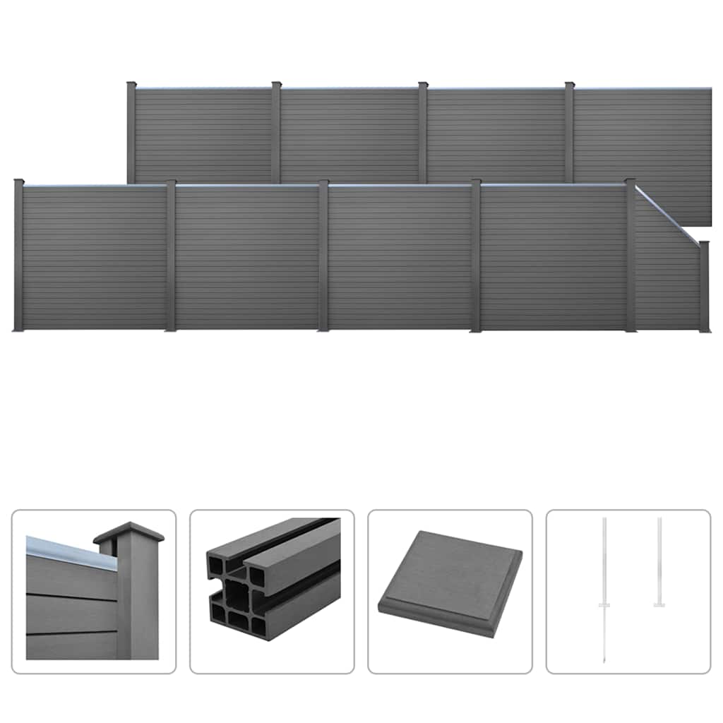 WPC Fence Set 8 Square + 1 Slanted 1495x187 cm Grey