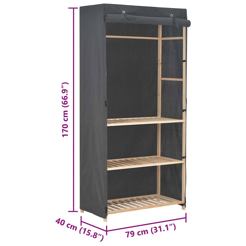 3-Tier Wardrobe Grey 79x40x170 cm Fabric