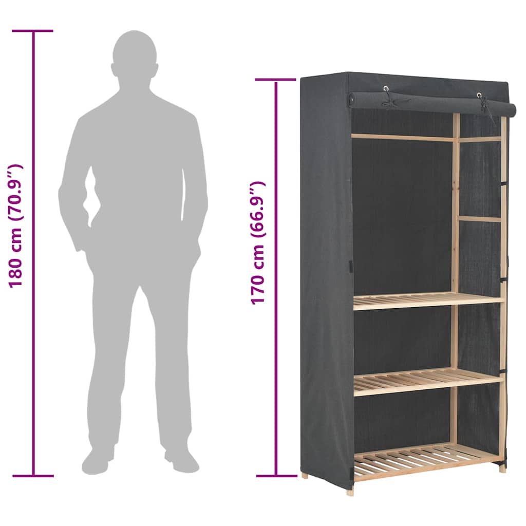 3-Tier Wardrobe Grey 79x40x170 cm Fabric