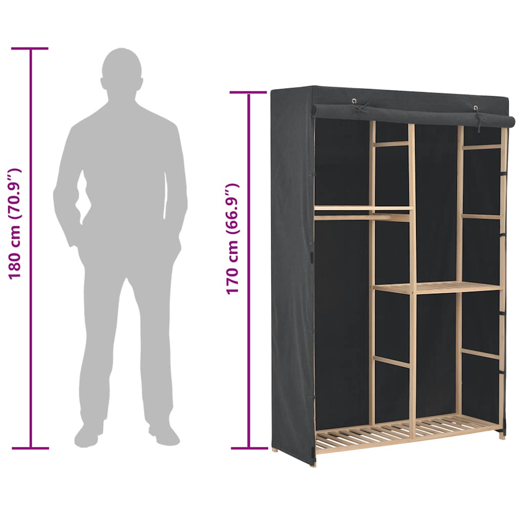 3-Tier Wardrobe Grey 110x40x170 cm Fabric