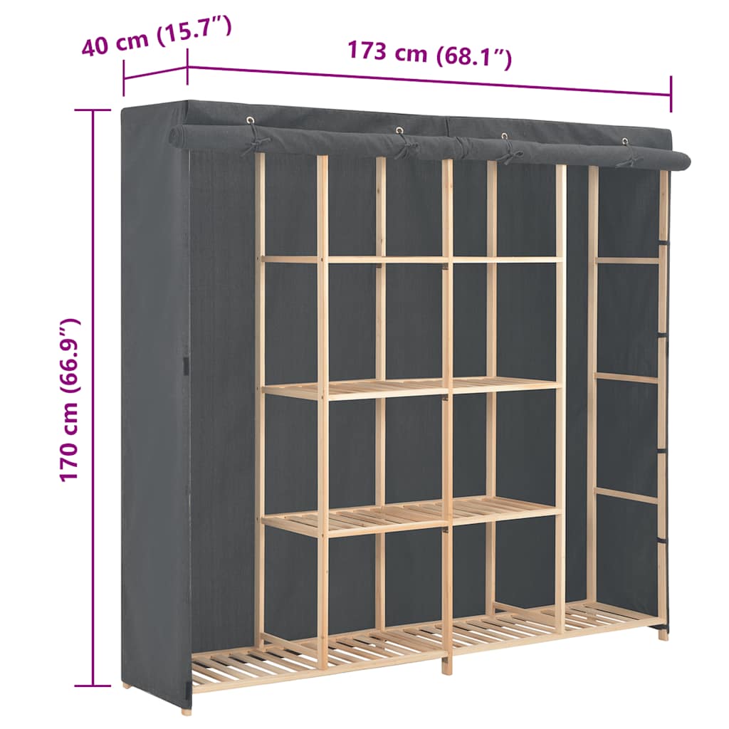 Wardrobe Grey 173x40x170 cm Fabric
