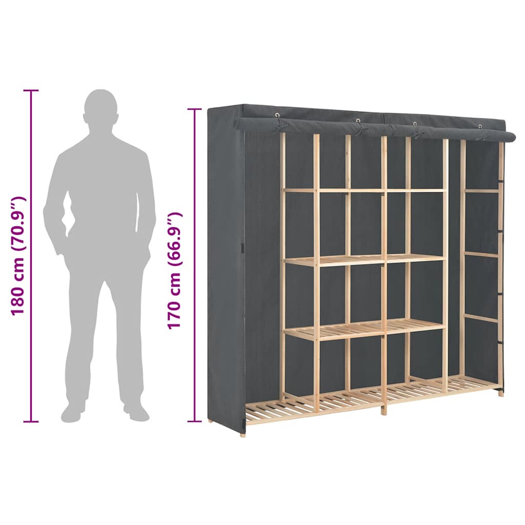 Wardrobe Grey 173x40x170 cm Fabric