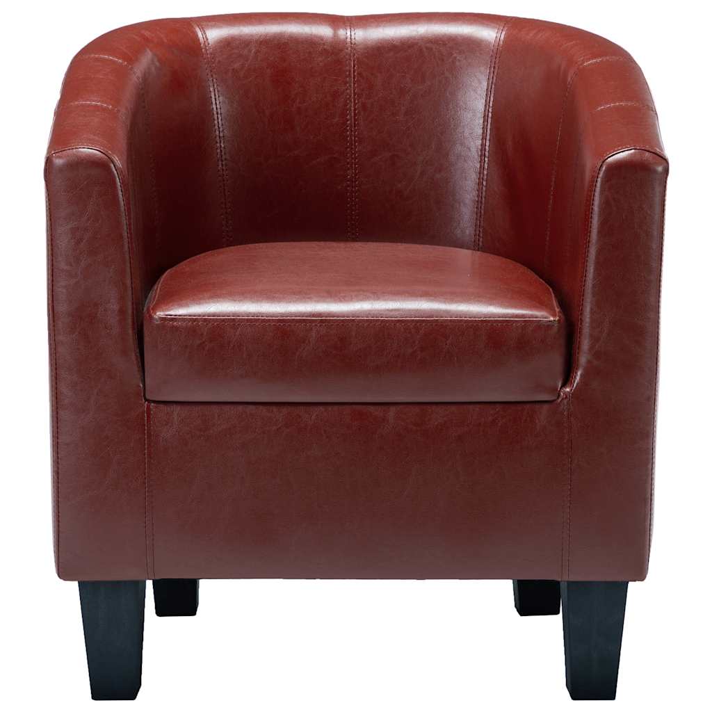 Tub Chair with Footstool Wine Red Faux Leather