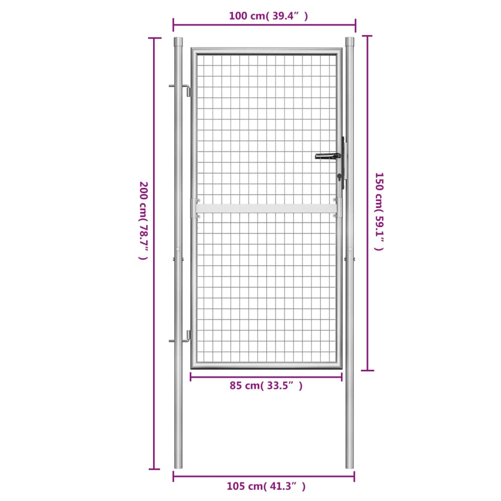 Garden Gate Galvanised Steel 100x150 cm Silver