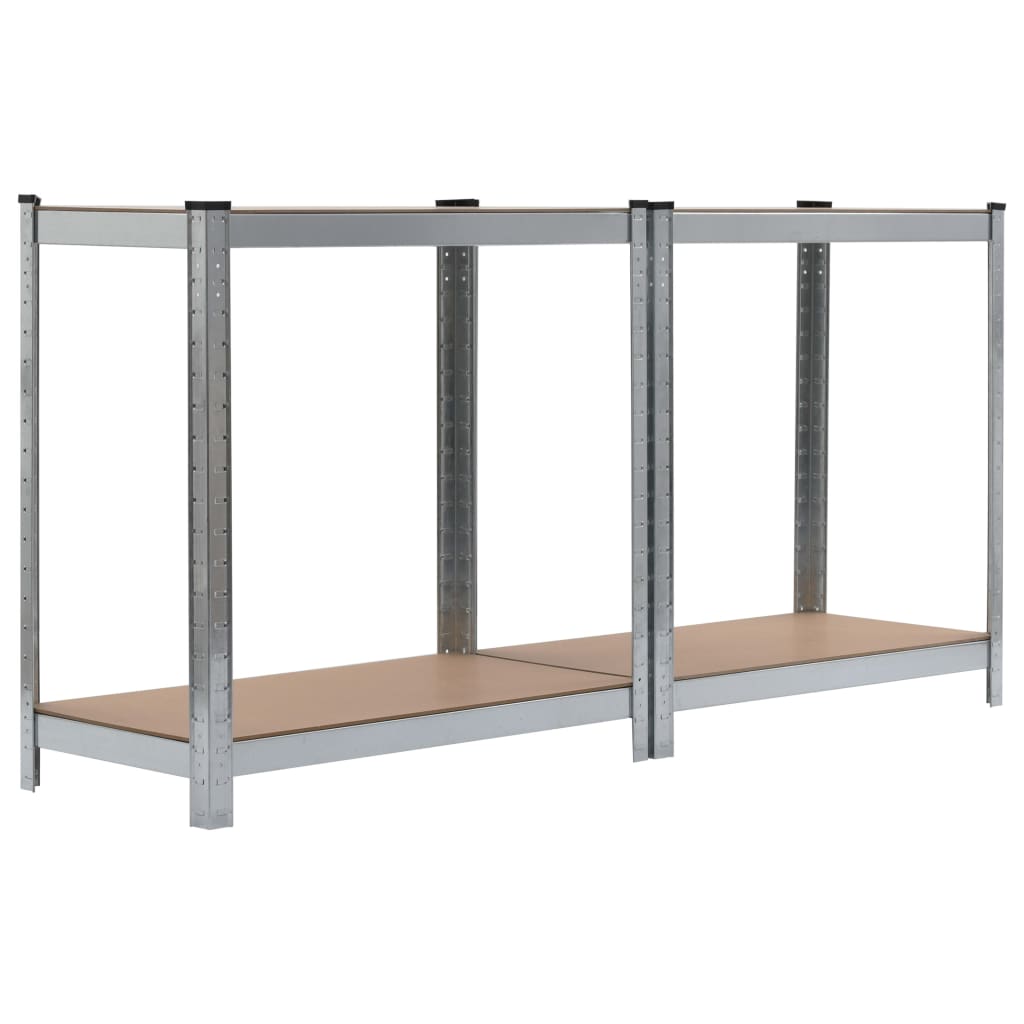 4-Layer Shelves 2 pcs Silver Steel&Engineered Wood