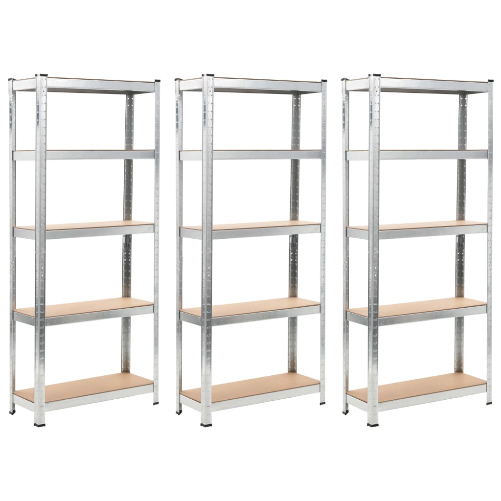 5-Layer Shelves 3 pcs Silver Steel&Engineered Wood