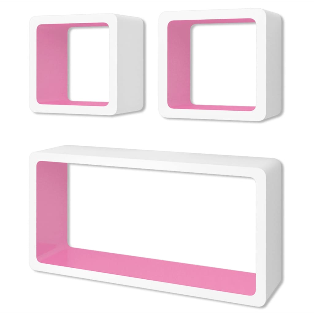 Wall Cube Shelves 6 pcs White and Pink