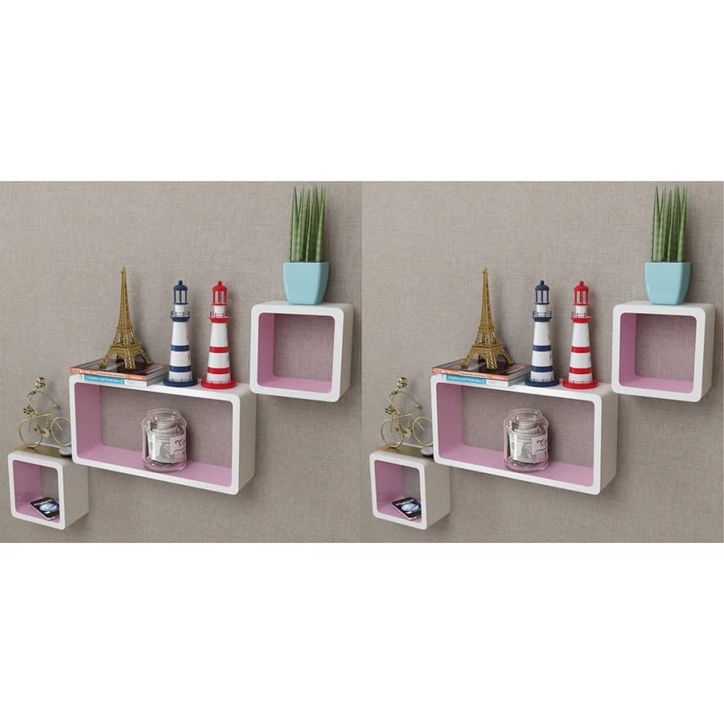 Wall Cube Shelves 6 pcs White and Pink