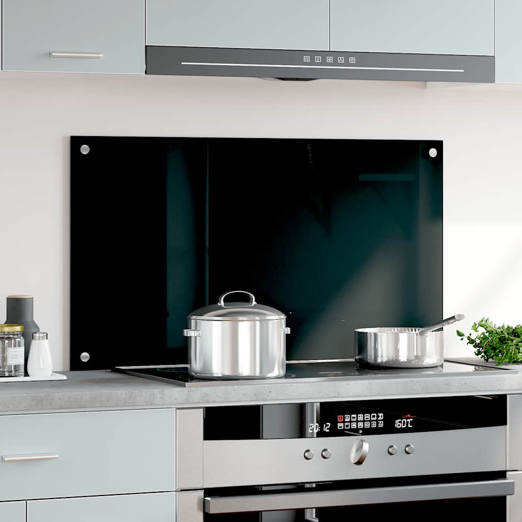 Kitchen Backsplash Black 90x50 cm Tempered Glass