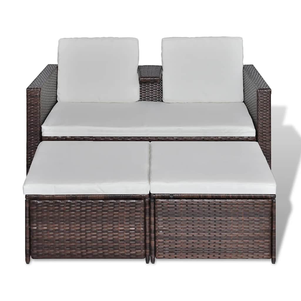 4 Piece Garden Lounge Set with Cushions Poly Rattan Brown