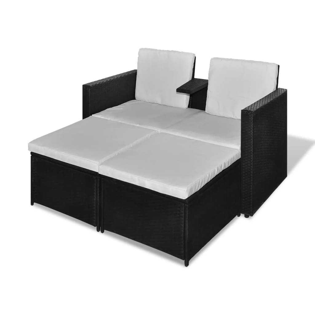 4 Piece Garden Lounge Set with Cushions Poly Rattan Black