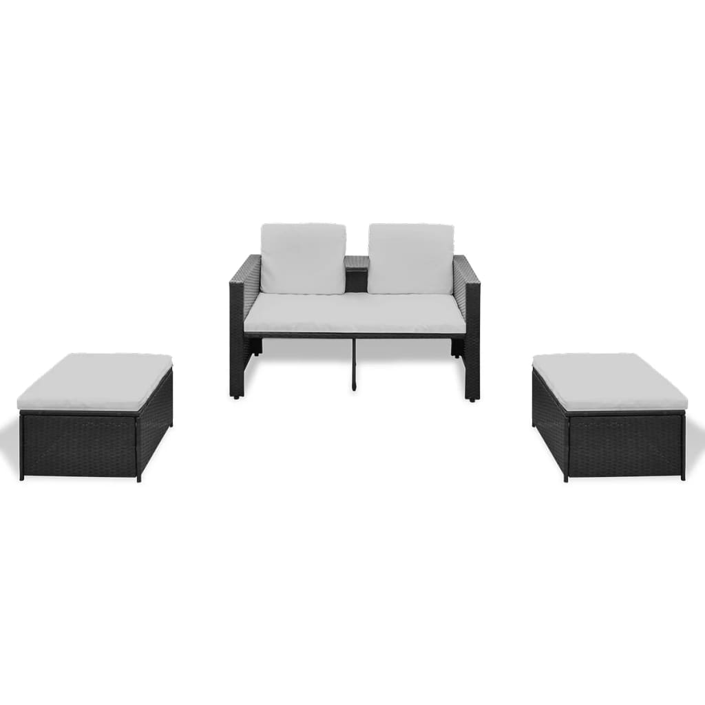 4 Piece Garden Lounge Set with Cushions Poly Rattan Black