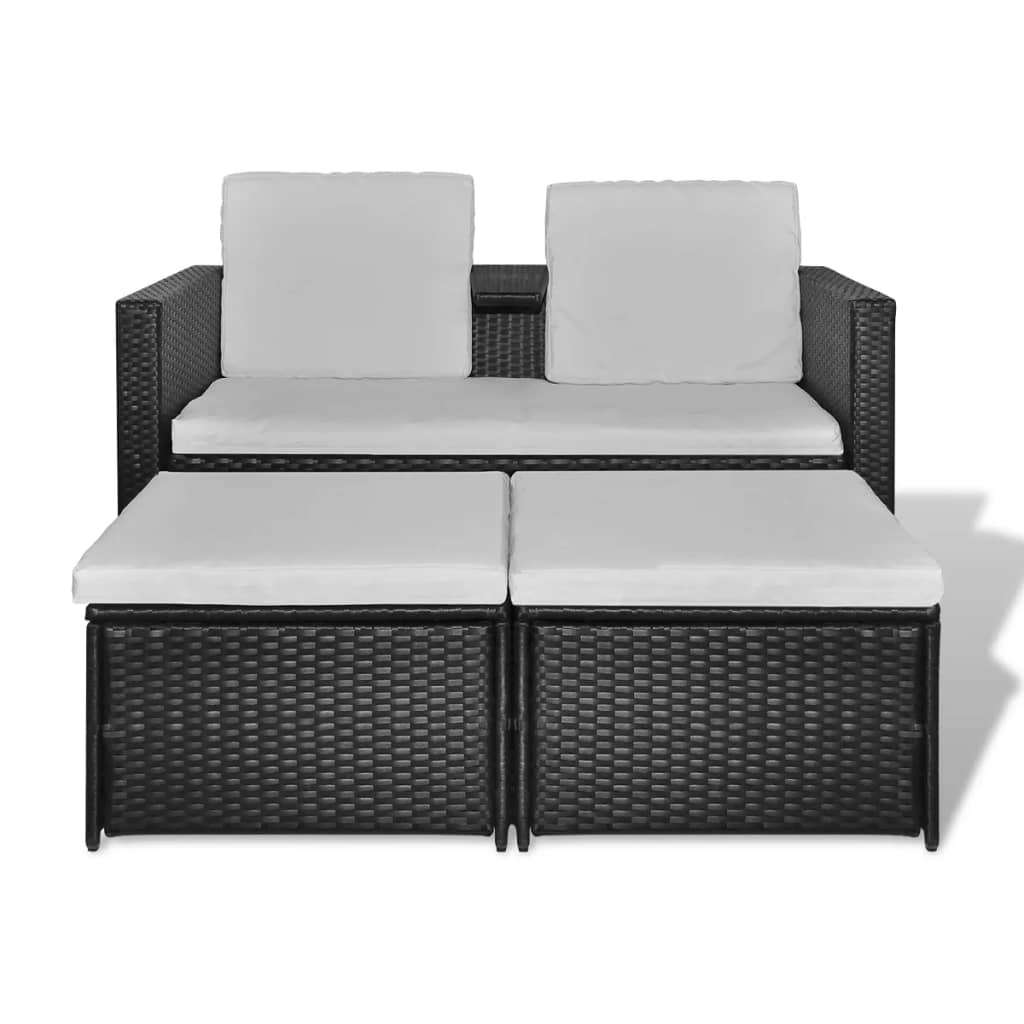4 Piece Garden Lounge Set with Cushions Poly Rattan Black