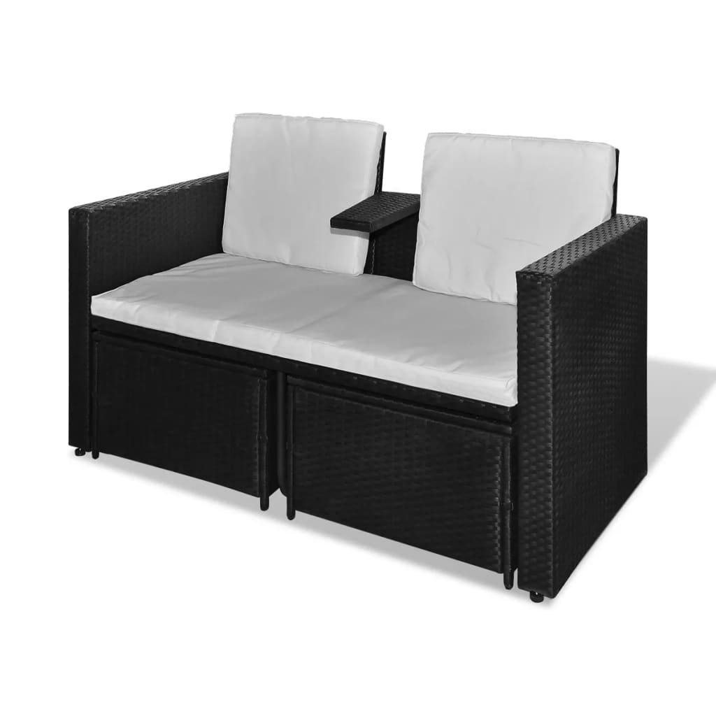 4 Piece Garden Lounge Set with Cushions Poly Rattan Black