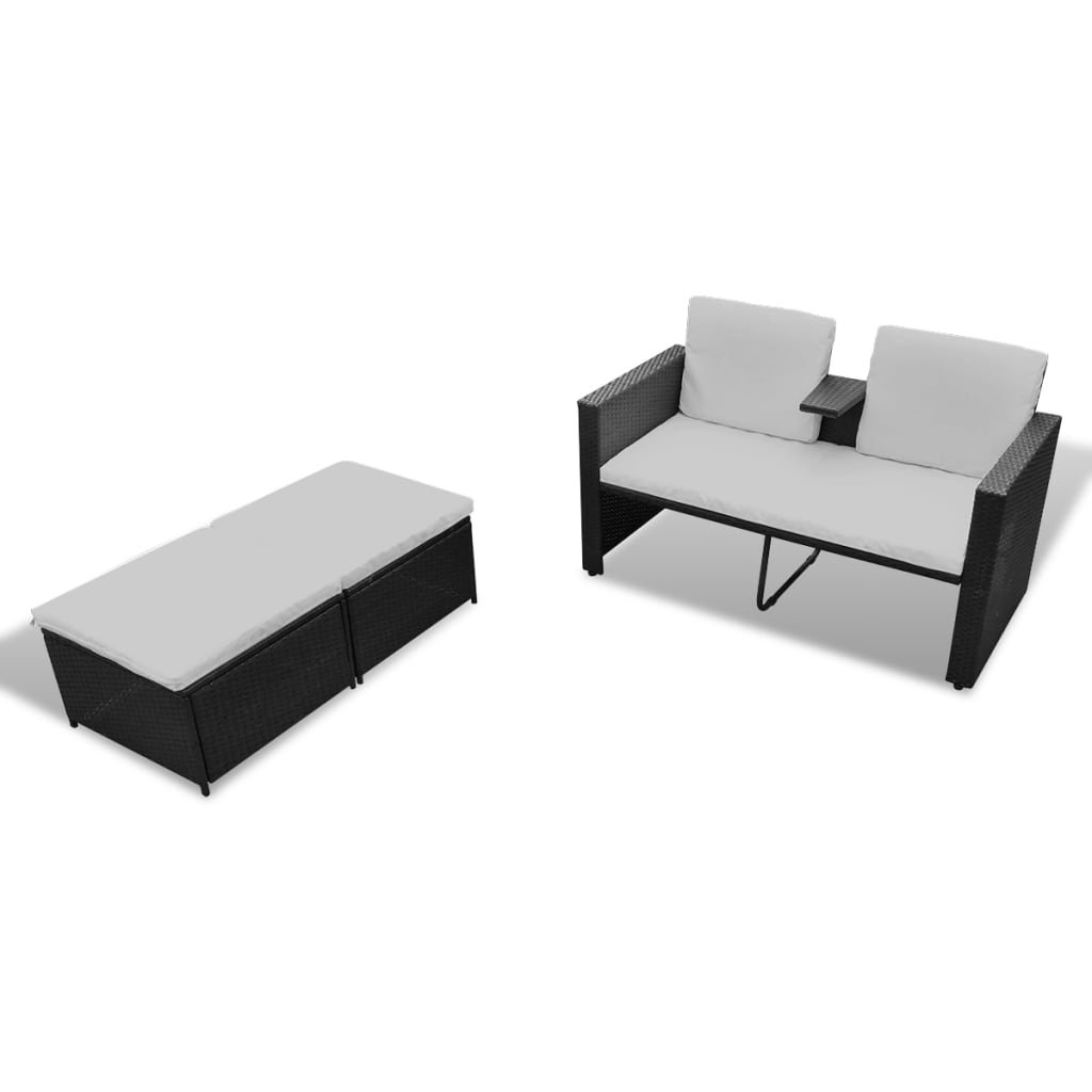 4 Piece Garden Lounge Set with Cushions Poly Rattan Black