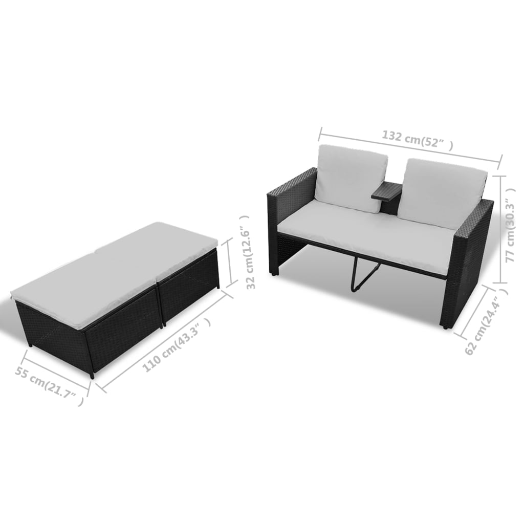 4 Piece Garden Lounge Set with Cushions Poly Rattan Black