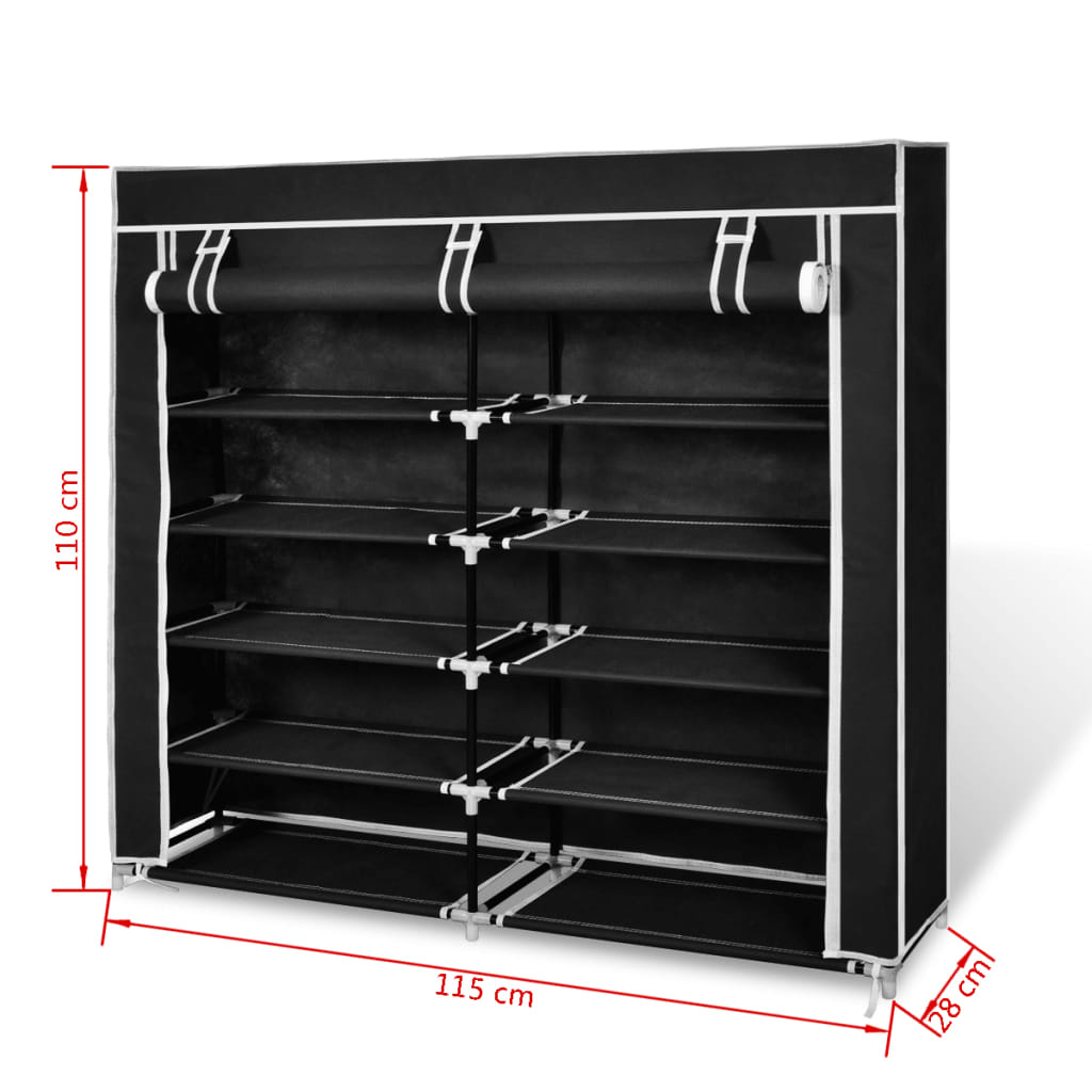 Fabric Shoe Cabinet with Cover 115 x 28 x 110 cm Black