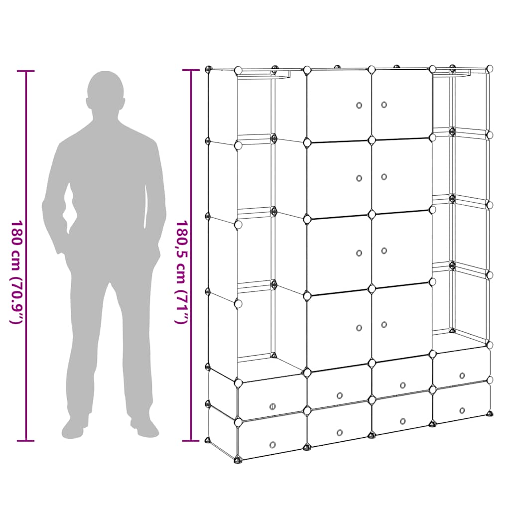 Modular Cabinet 18 Compartments Black and White 37x146x180.5 cm