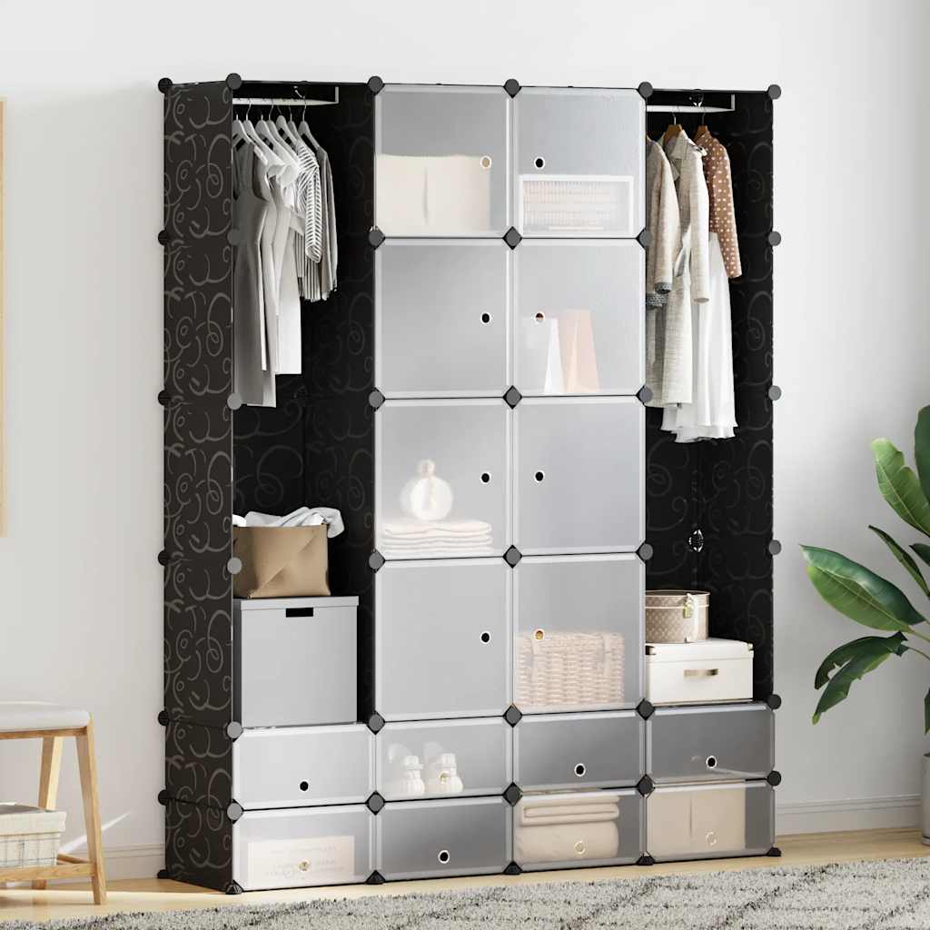 Modular Cabinet 18 Compartments Black and White 37x146x180.5 cm
