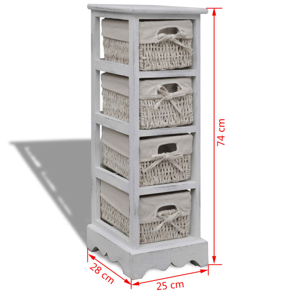 Paulownia Wood Storage Rack 4 Weaving Baskets White