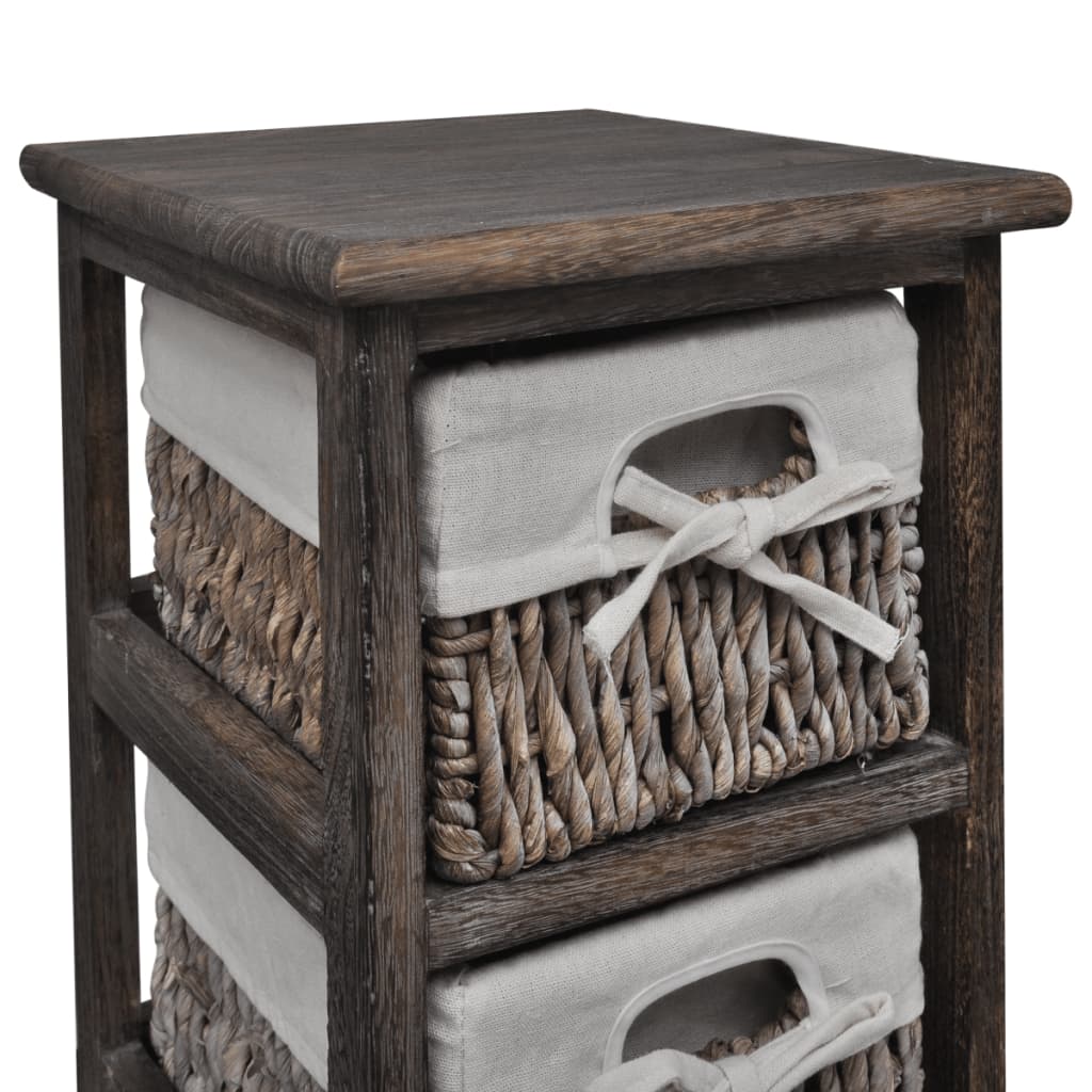 Paulownia Wood Storage Rack 5 Weaving Baskets Brown