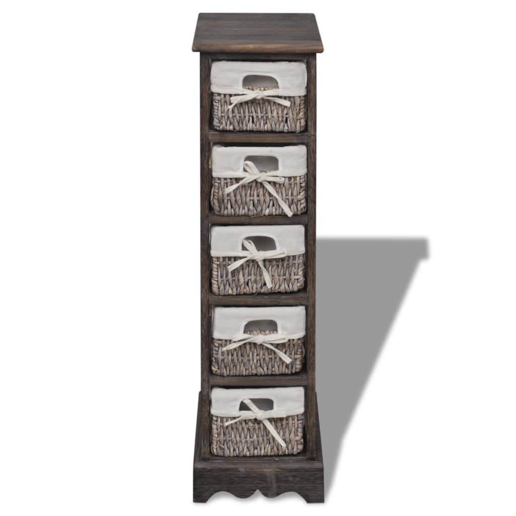 Paulownia Wood Storage Rack 5 Weaving Baskets Brown