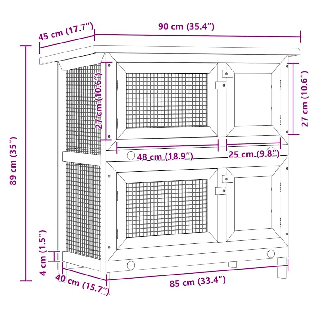 Outdoor Rabbit Hutch Small Animal House Pet Cage 4 Doors Wood