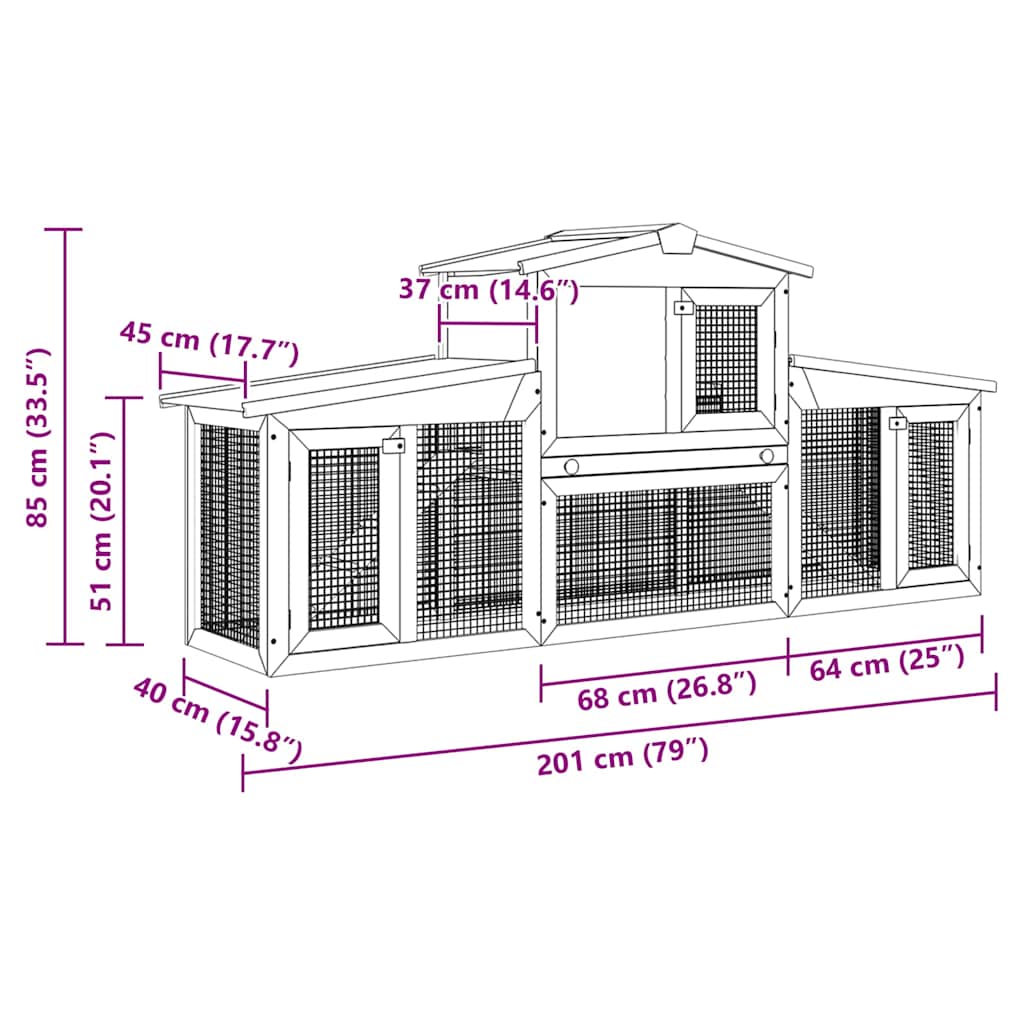 Large Rabbit Hutch Small Animal House Pet Cage with Roofs Wood