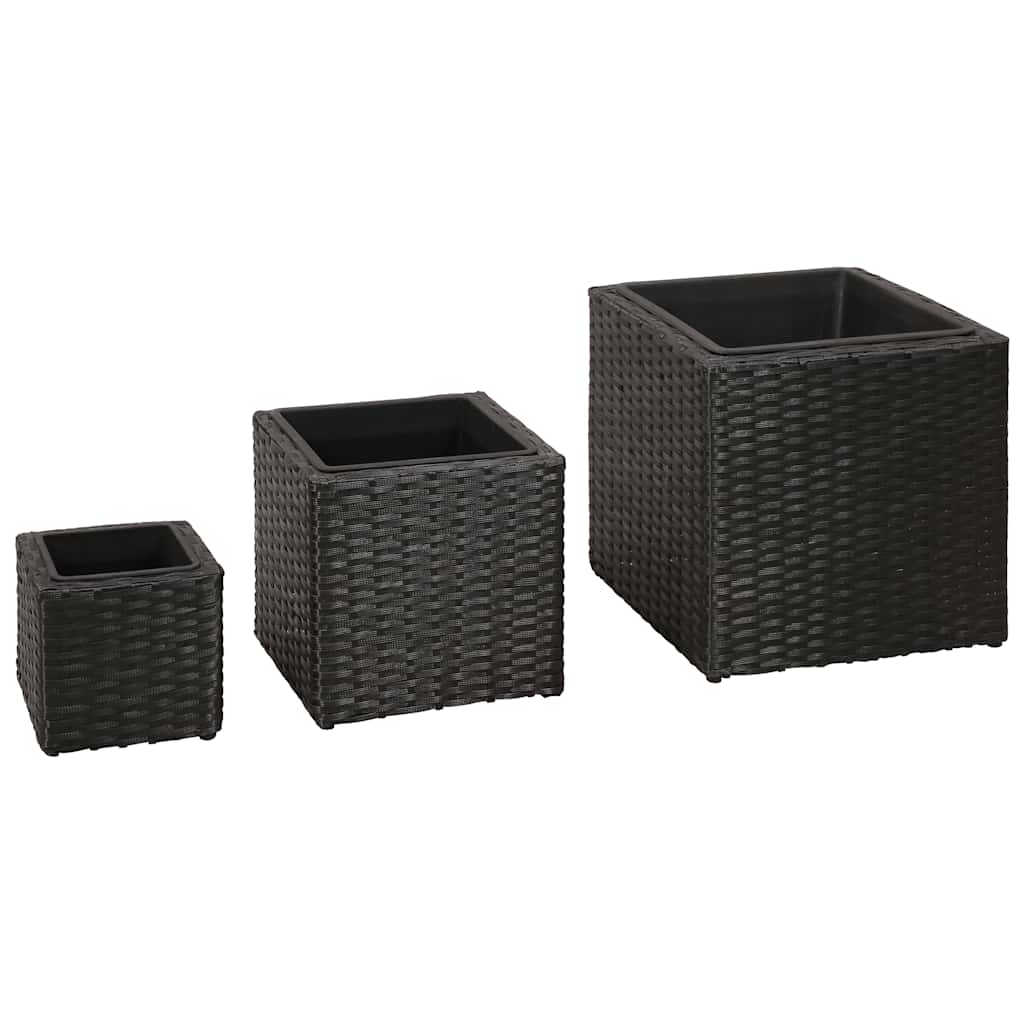 Garden Square Rattan Raised Bed Set 3 pcs Black