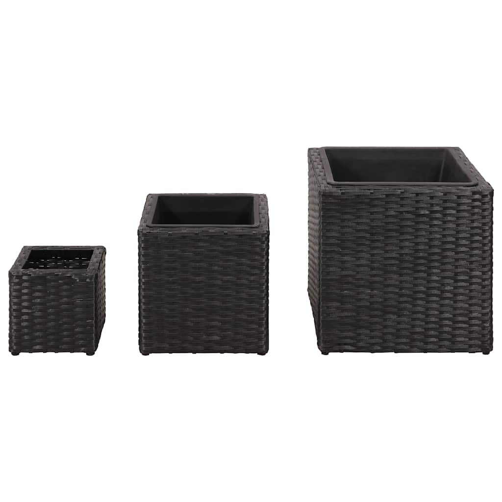 Garden Square Rattan Raised Bed Set 3 pcs Black
