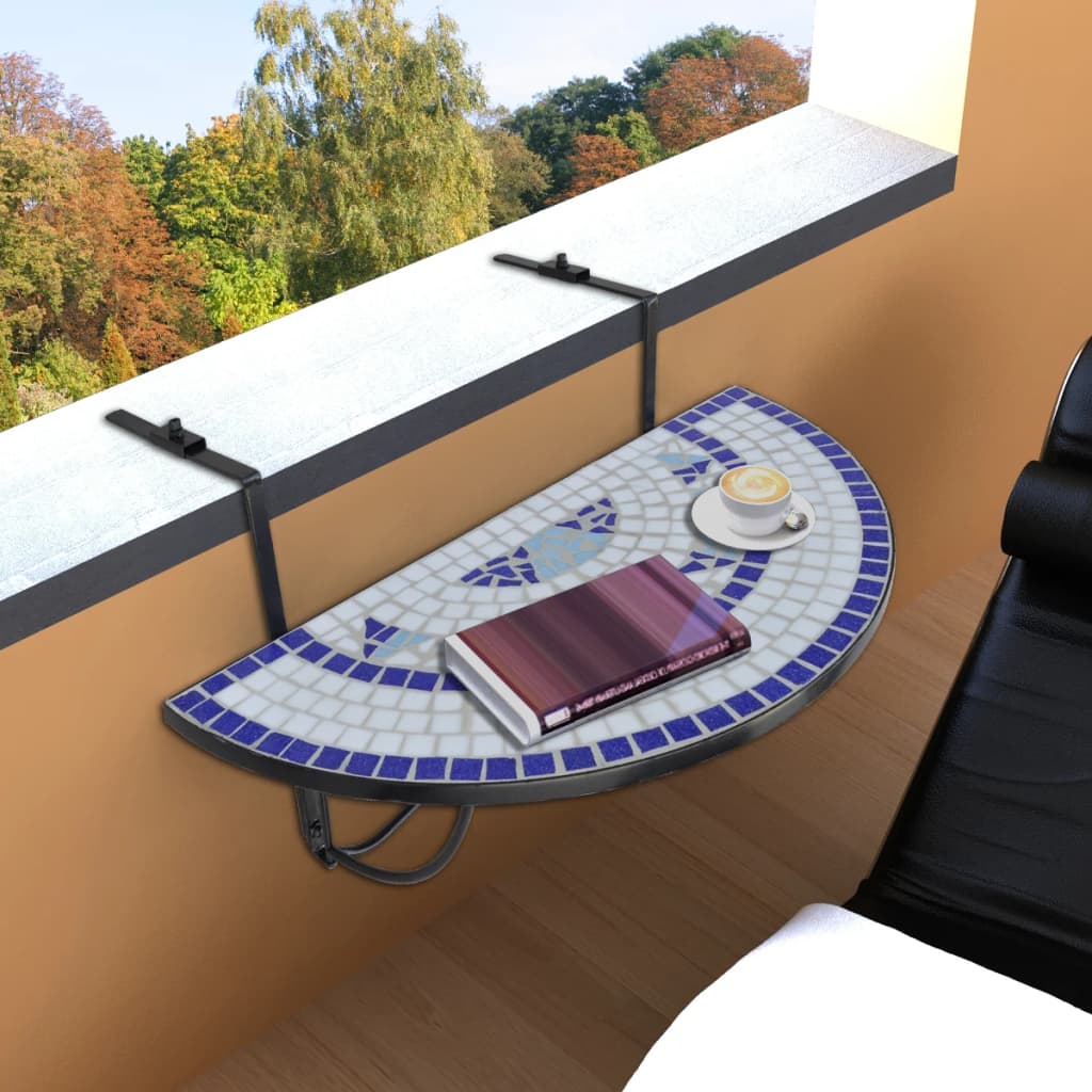 Hanging Balcony Table Blue And White Mosaic