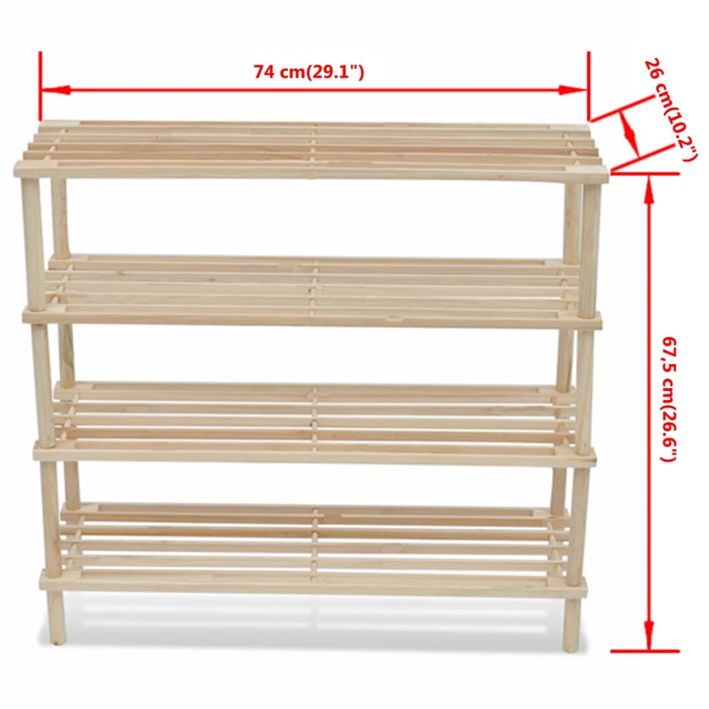 4-Tier Shoe Racks 2 pcs Solid Fir Wood