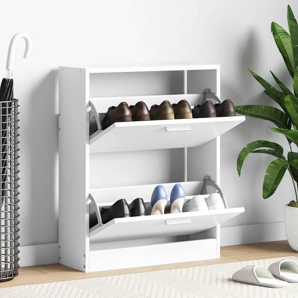Shoe Cabinet with 2 Compartments Wooden White