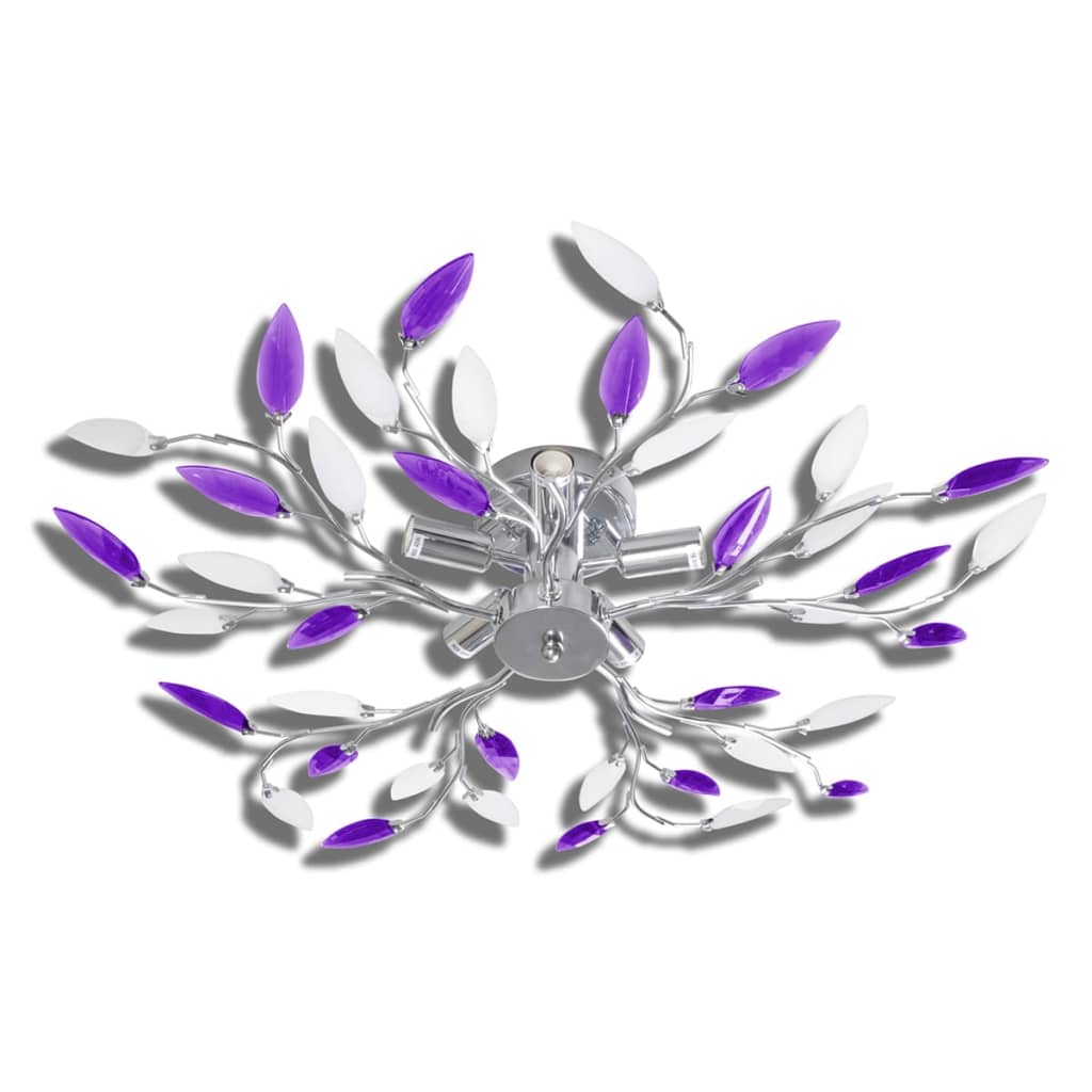 Purple&white Ceiling Lamp Acrylic Crystal Leaf Arms For 5 E14 Bulbs