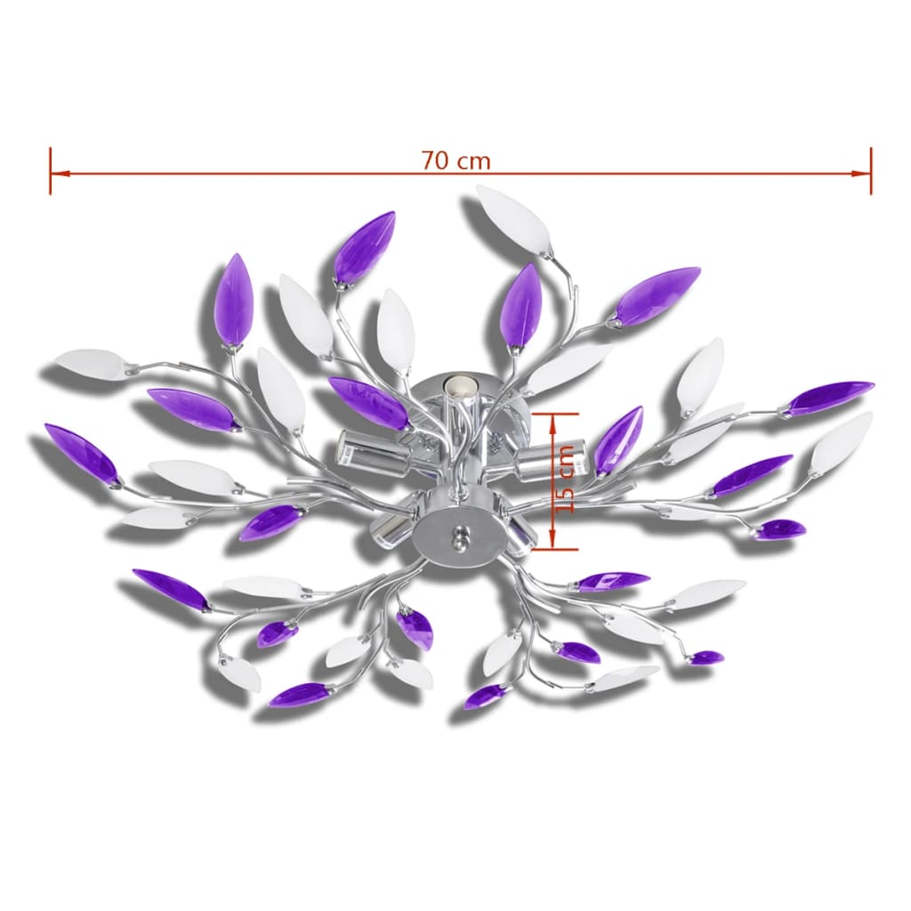 Purple&white Ceiling Lamp Acrylic Crystal Leaf Arms For 5 E14 Bulbs