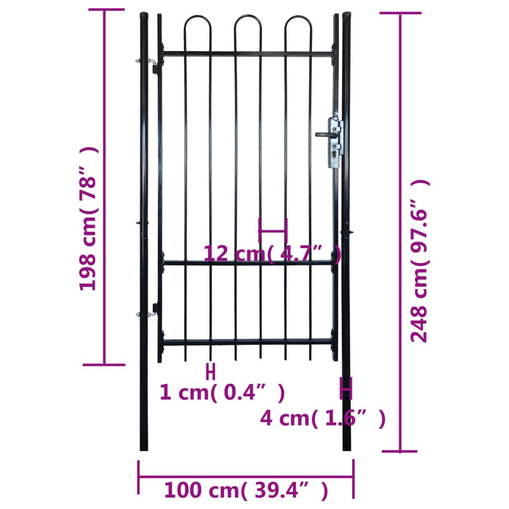 Fence Gate with Hoop Top (single) 100 x 198 cm