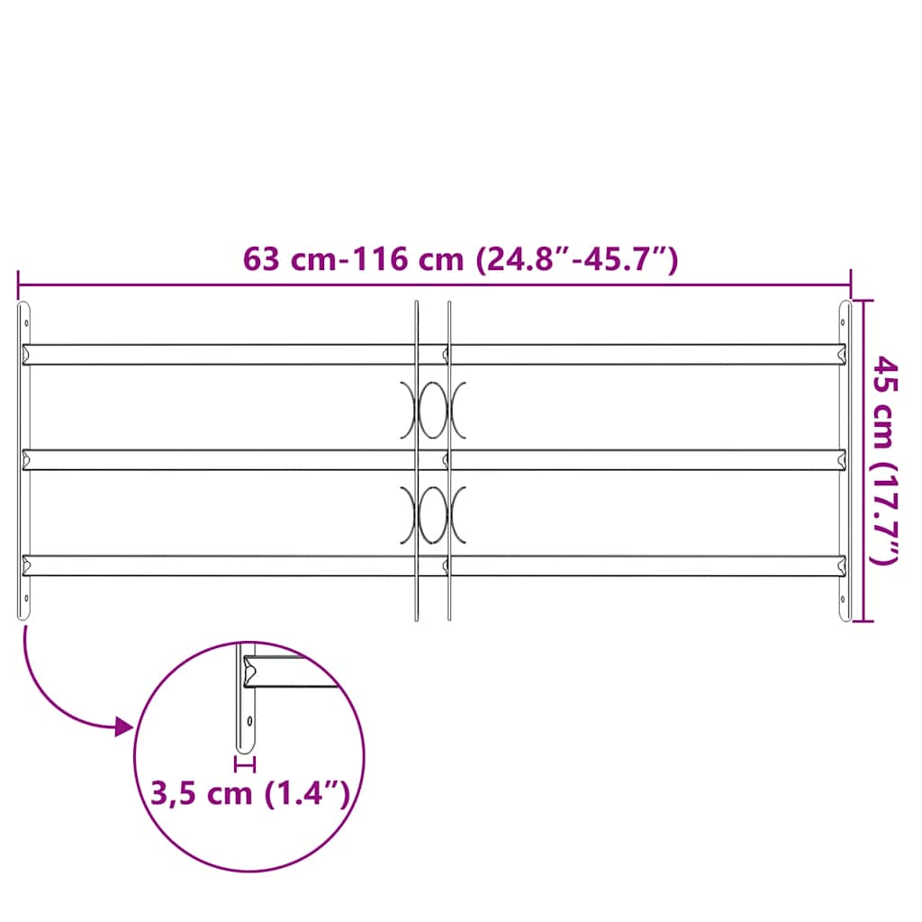 Adjustable Security Grille for Windows with 3 Crossbars 700-1050 mm