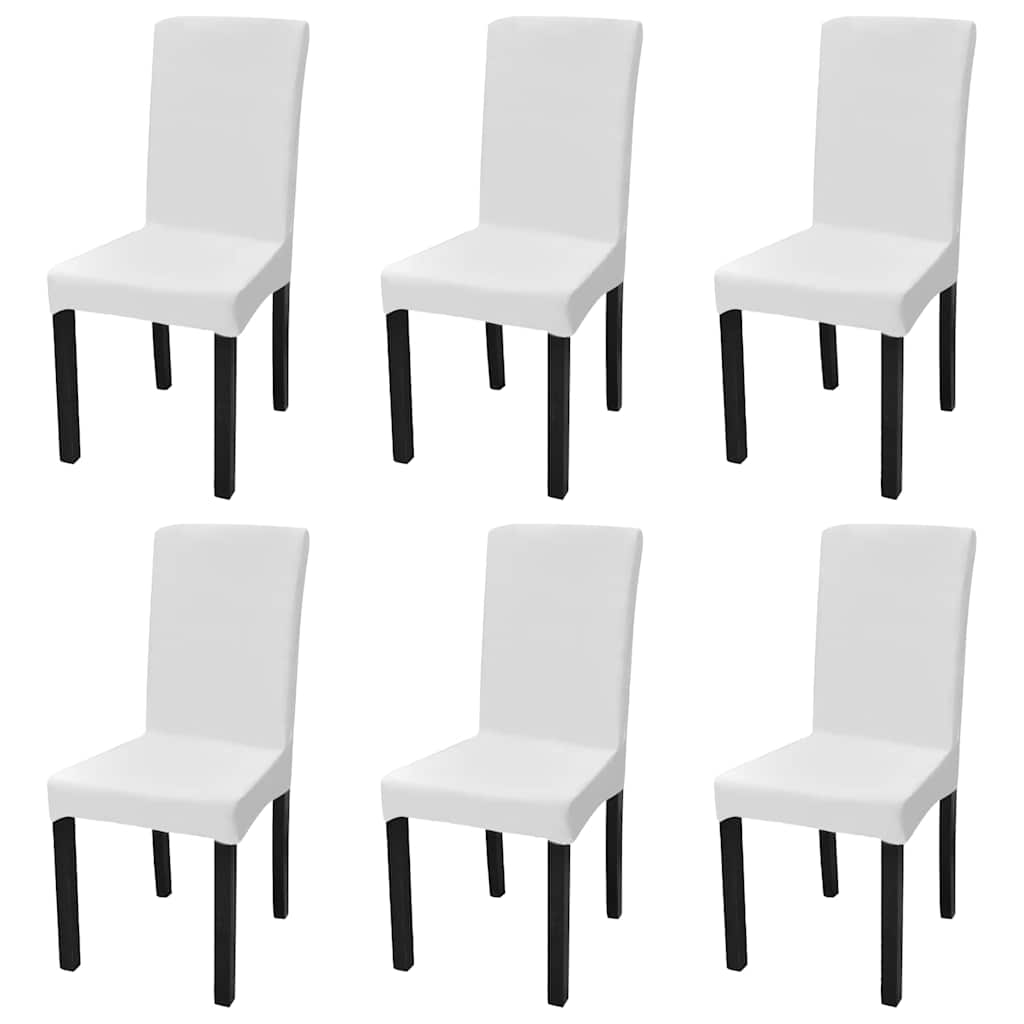6 pcs White Straight Stretchable Chair Cover