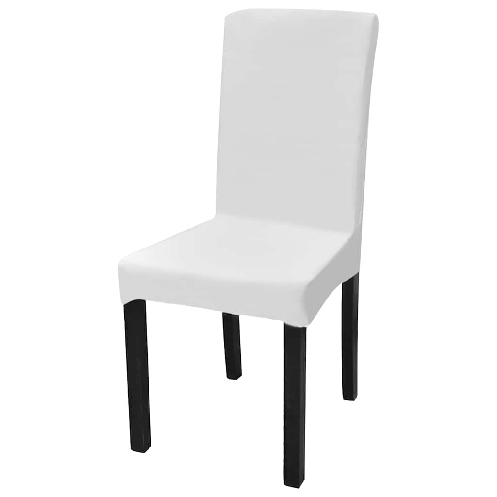 6 pcs White Straight Stretchable Chair Cover