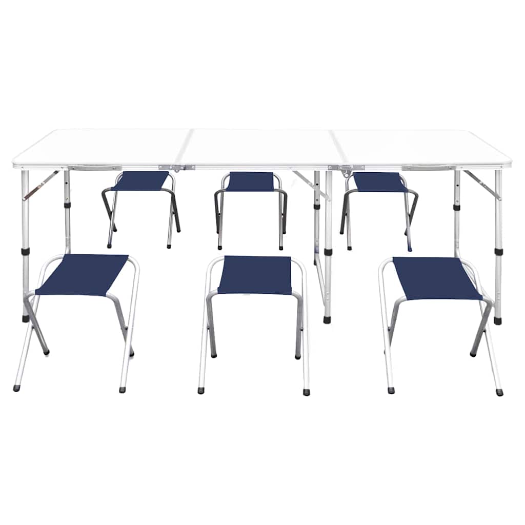 Foldable Camping Table Set with 6 Stools Height Adjustable 180 x 60 cm
