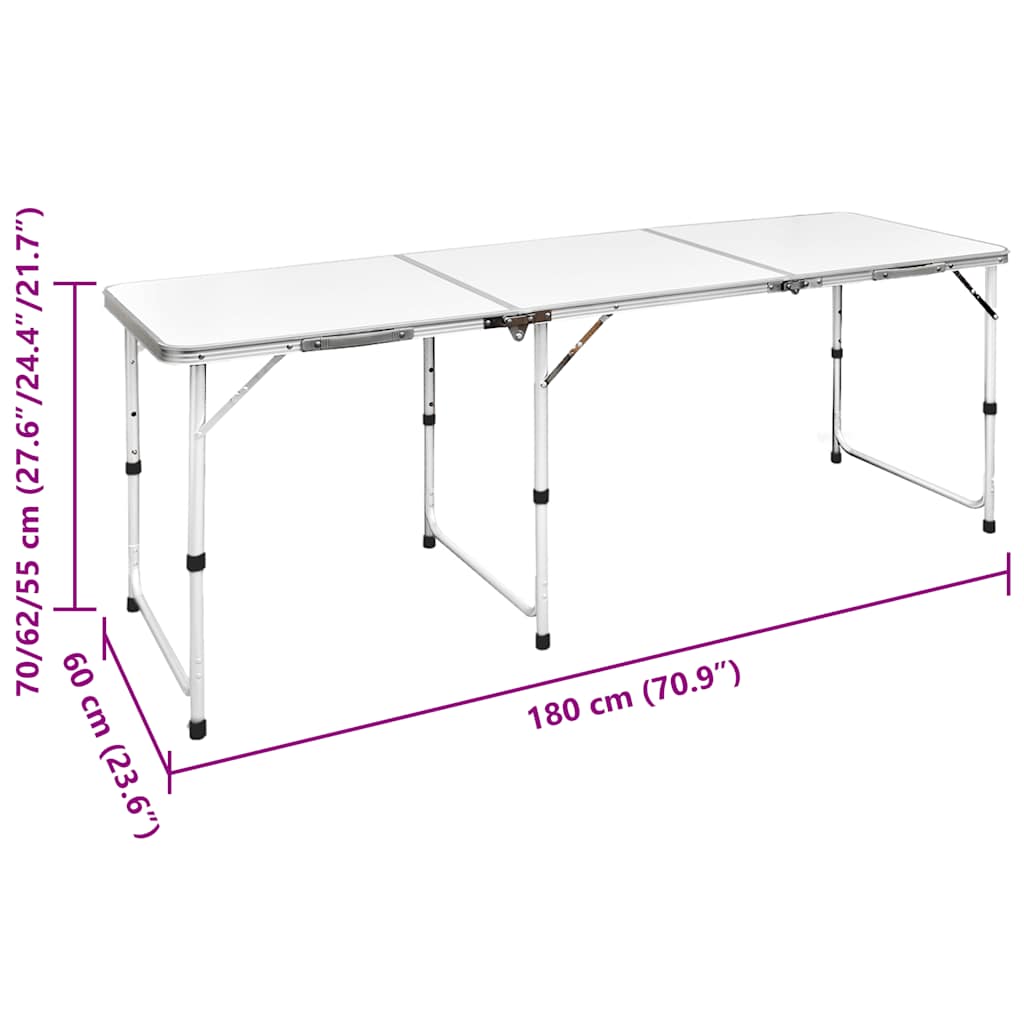 Foldable Camping Table Set with 6 Stools Height Adjustable 180 x 60 cm
