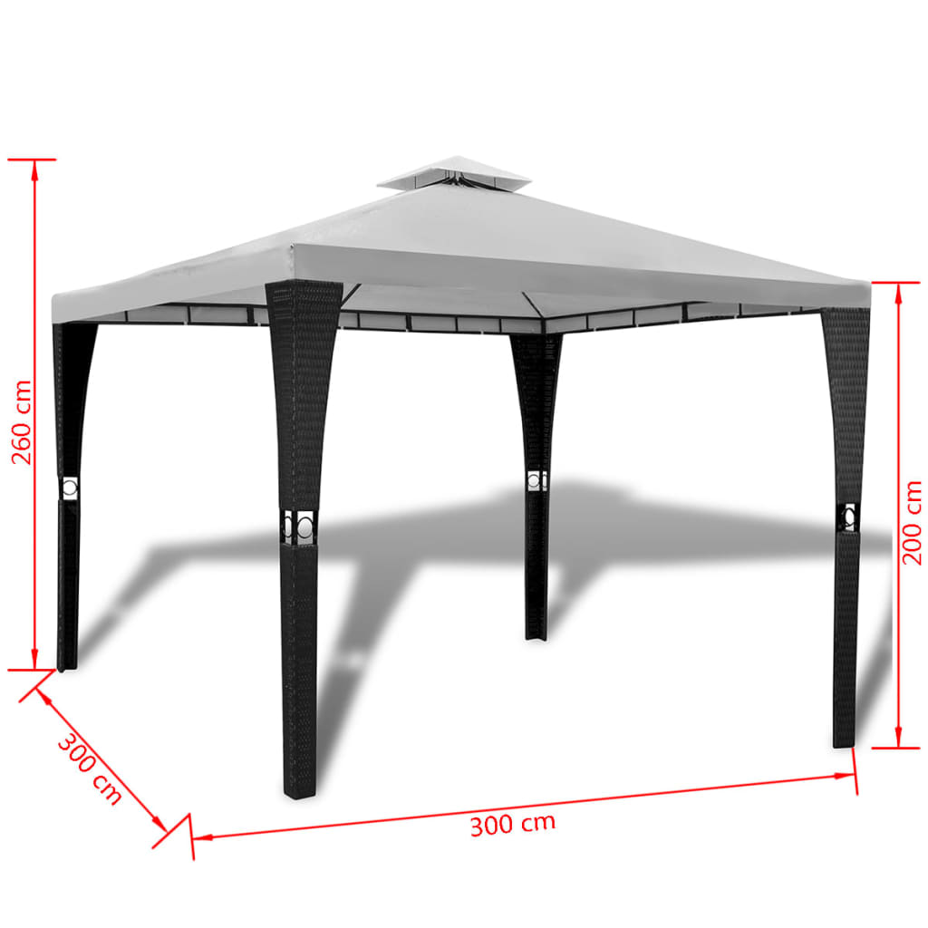Poly Rattan Gazebo with Cream White Roof 3 x 3 m
