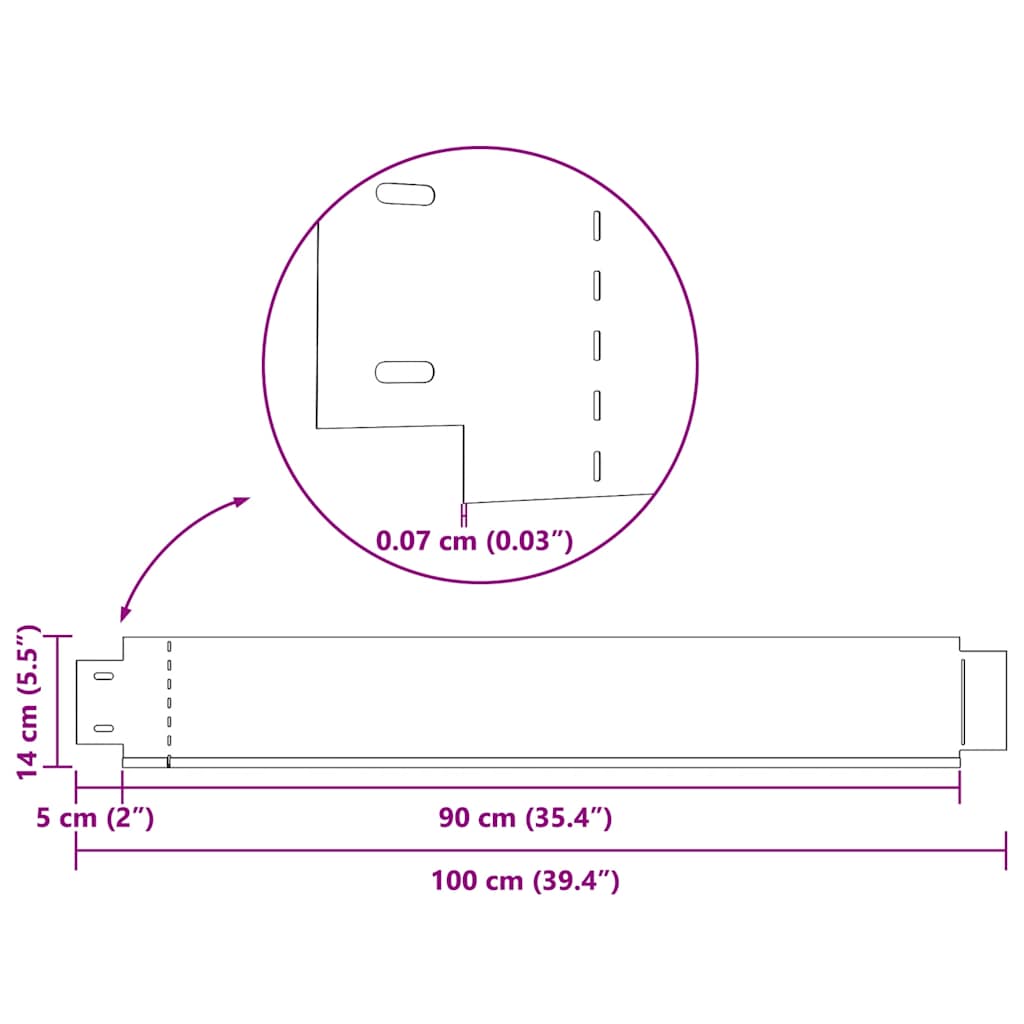 Set of 5 Flexible Lawn Fence Galvanised Steel 100 x 14 cm