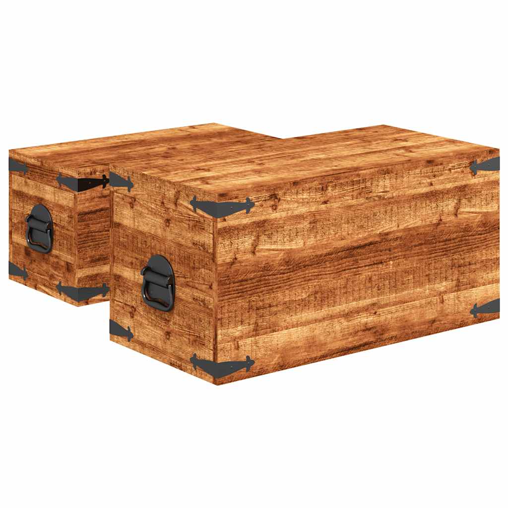 Storage Chest Set 2 Pieces Rough Mango Wood