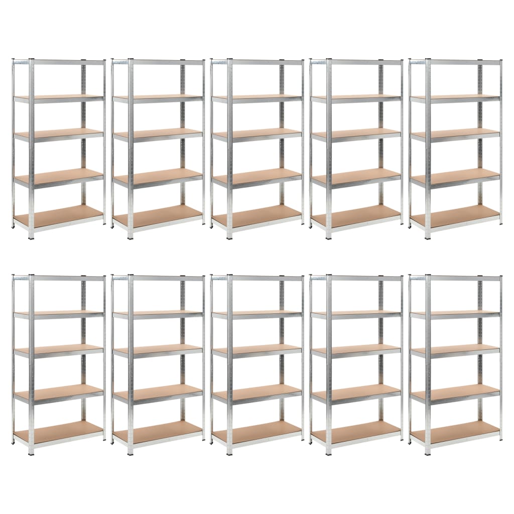 5-Layer Heavy-duty Shelves 10 pcs Silver Steel&Engineered Wood
