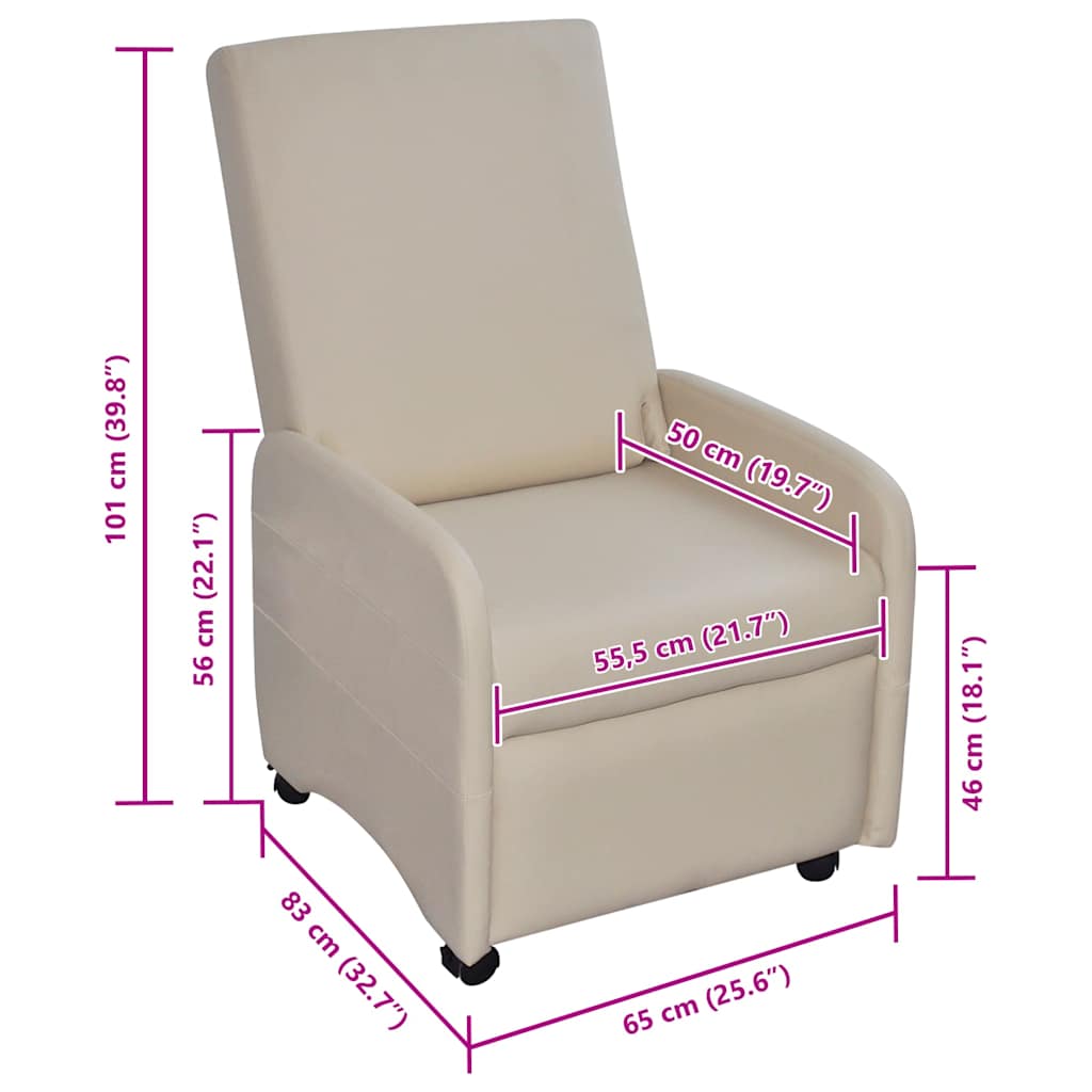 Folding Armchair Cream Faux Leather